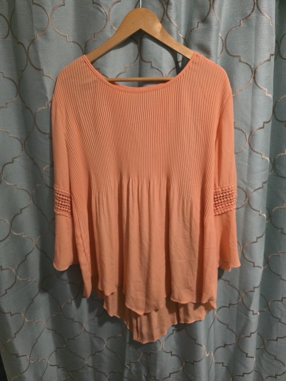 Cato Women's L Peachy Orange Ribbed Taper Top 100% Polyester 3/4 Sleeve RN 37080